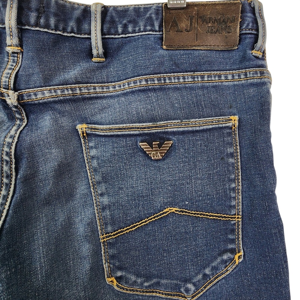 Armani Jeans 32 Blue J06 Fitted Slim Denim Pants Luxury Designer Italian READ